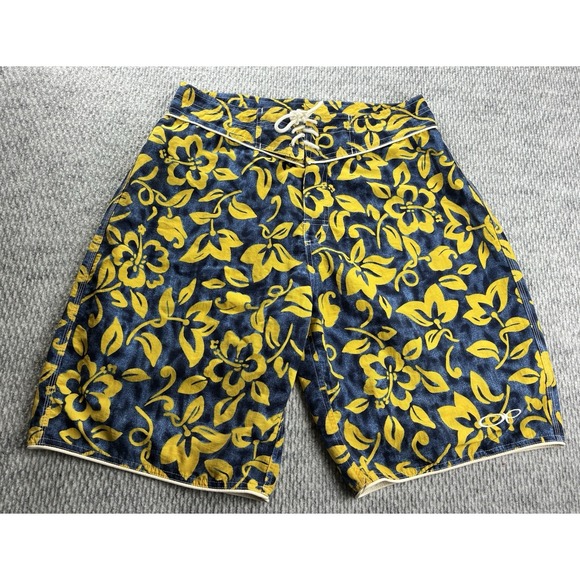 OP Other - Vintage Op Ocean Pacific Men's 32 Yellow Blue Floral Nylon Surf Board Shorts